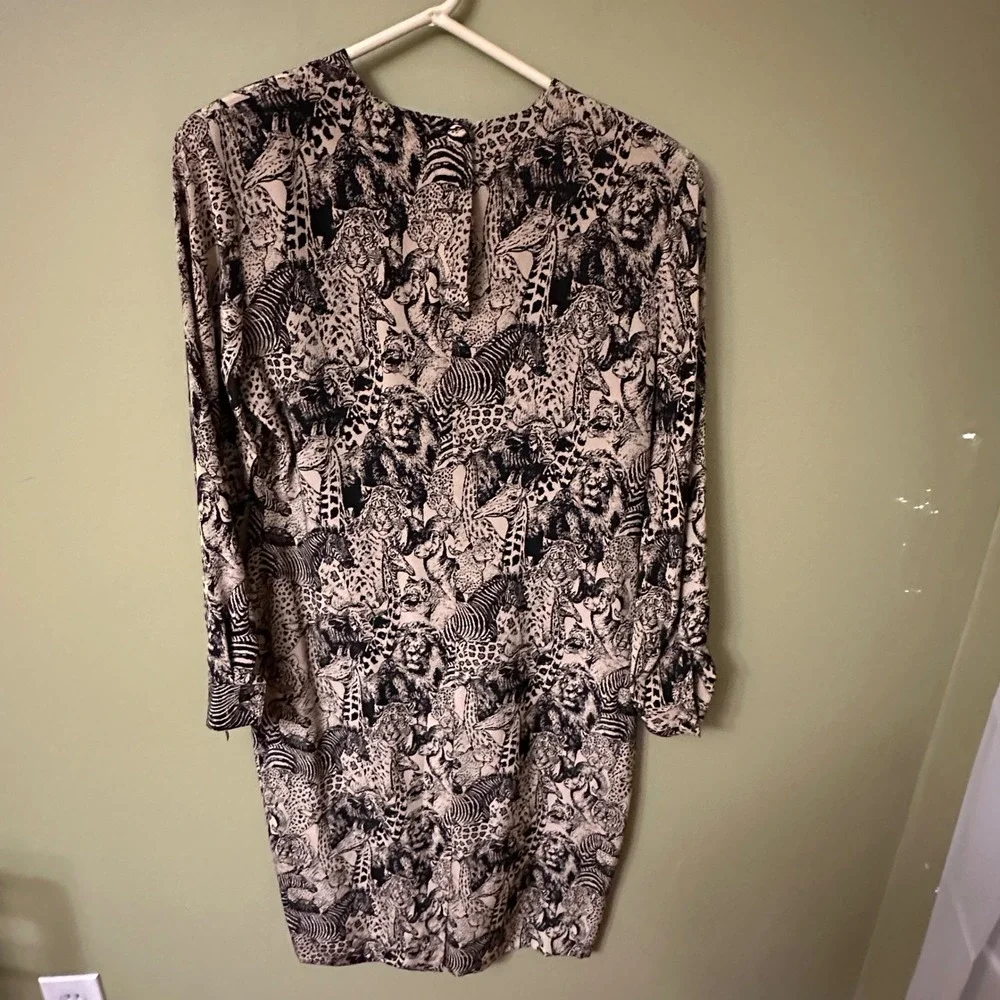 Doncaster Silks Safari Animal Print Silk Dress Sz 6 Midi‎ Zebra Giraffe Lion